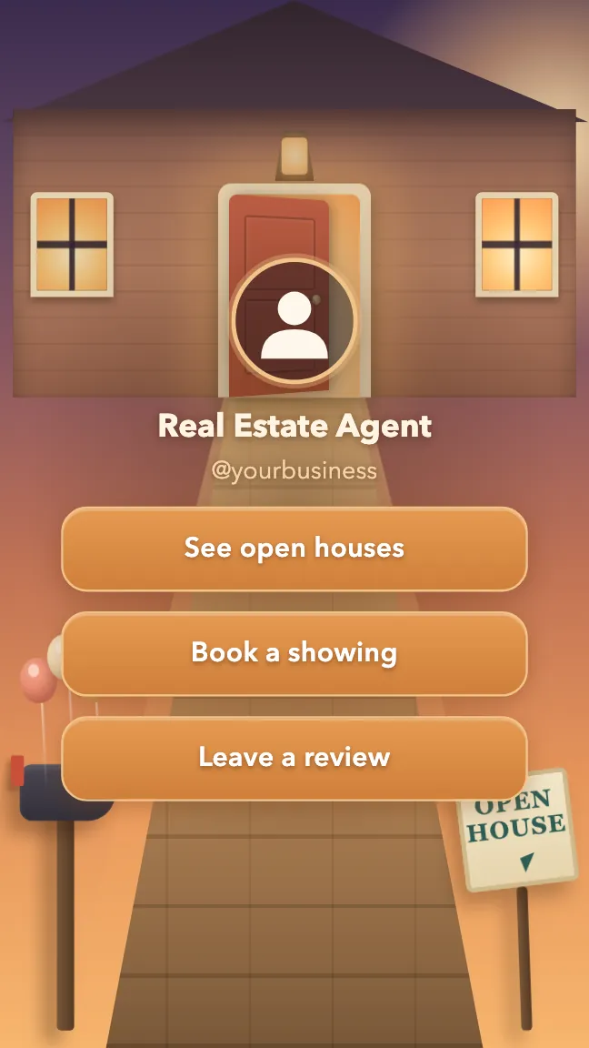 Golden Hour Welcome ShmoLink design with sample real estate content